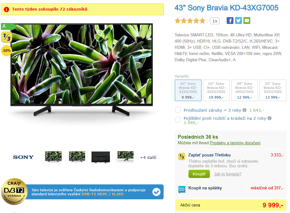 Ultra HD Smart TV, HDR, 108cm, SONY