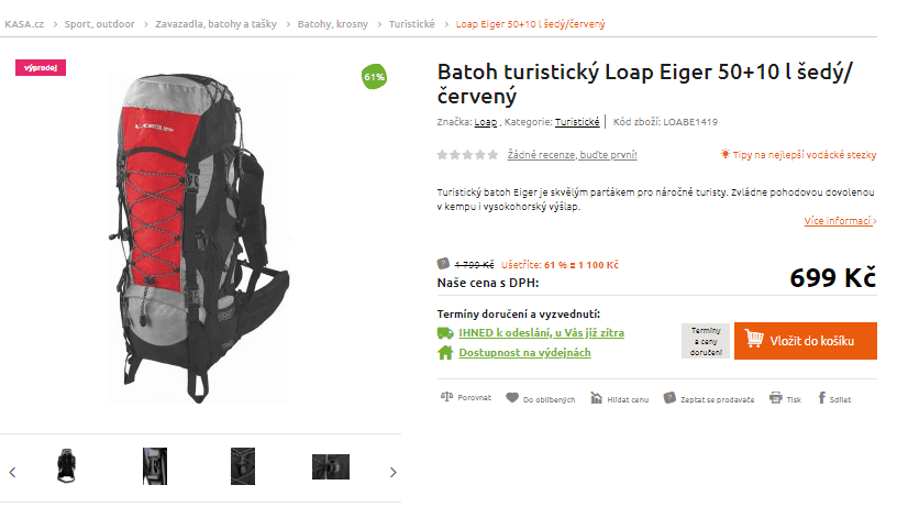 Batoh Loap Eiger 50 + 10l 