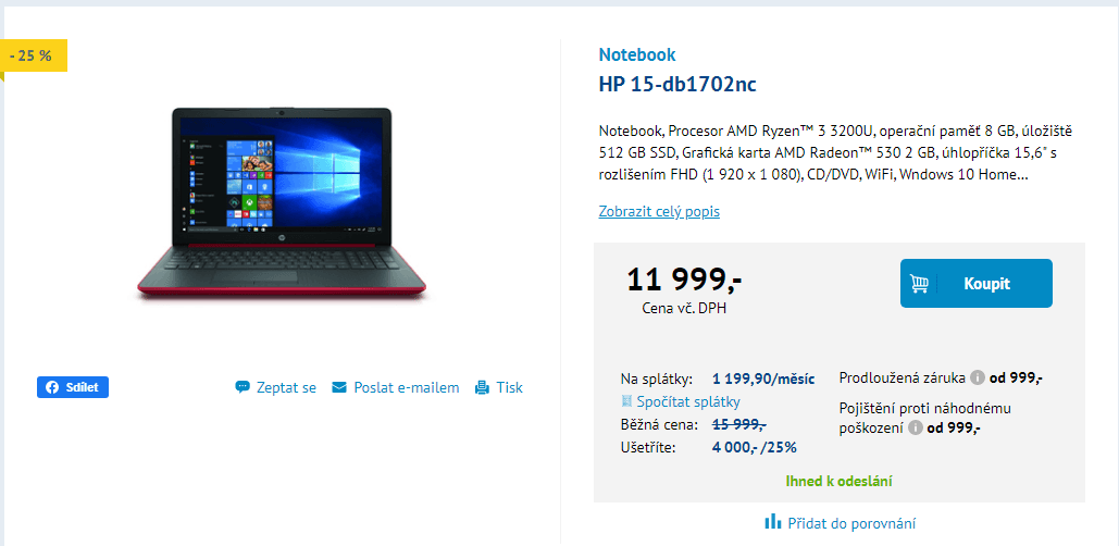 HP, až 3,5GHz, 8GB RAM, 2GB grafika, 15,6"