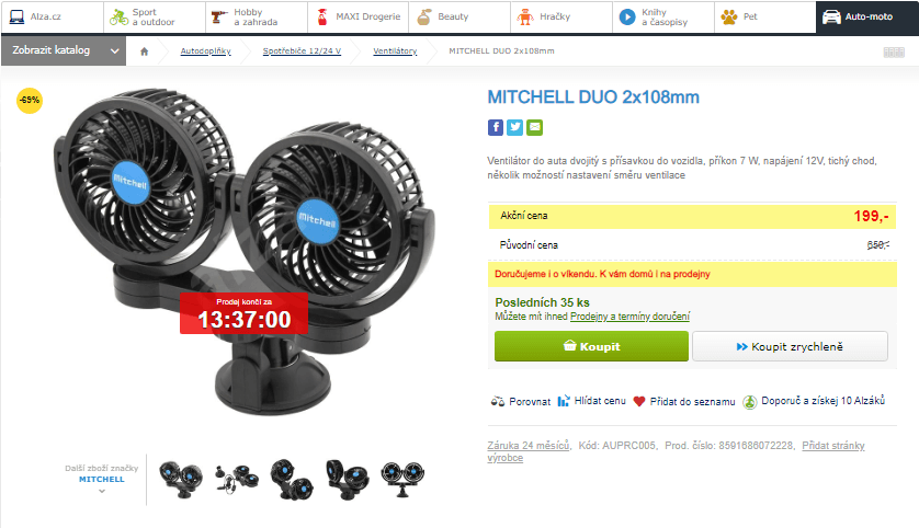 Ventilátor do auta na palubní desku Mitchell