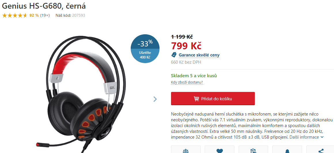 Herní sluchátka s mikrofonem Genius GX Gaming