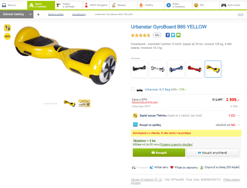 Hoverboard Urbanstar GyroBoard B65 