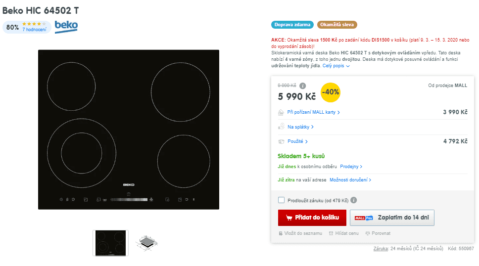 Sklokeramická deska Beko HIC 64502 T