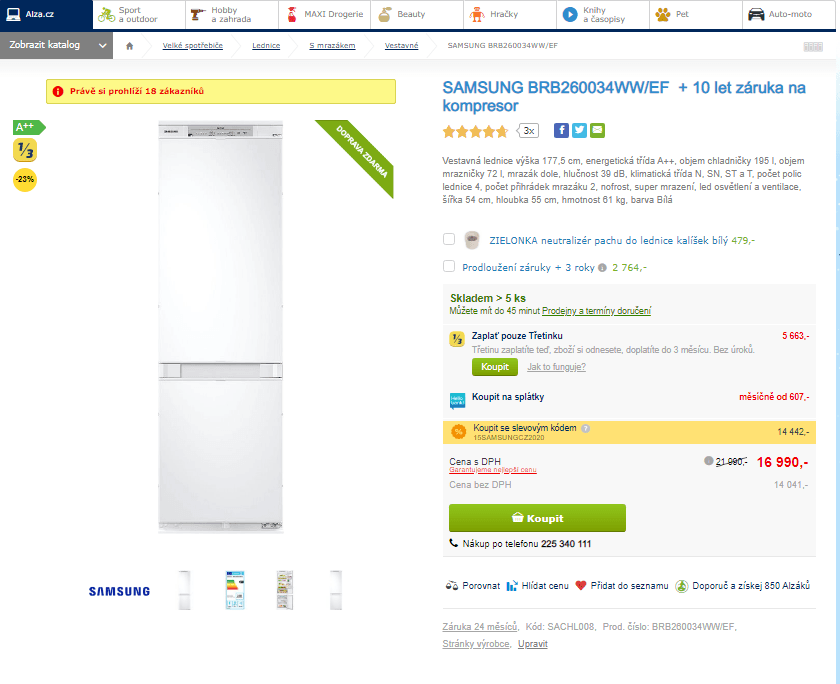 Vestavná komb. lednice Samsung, A++