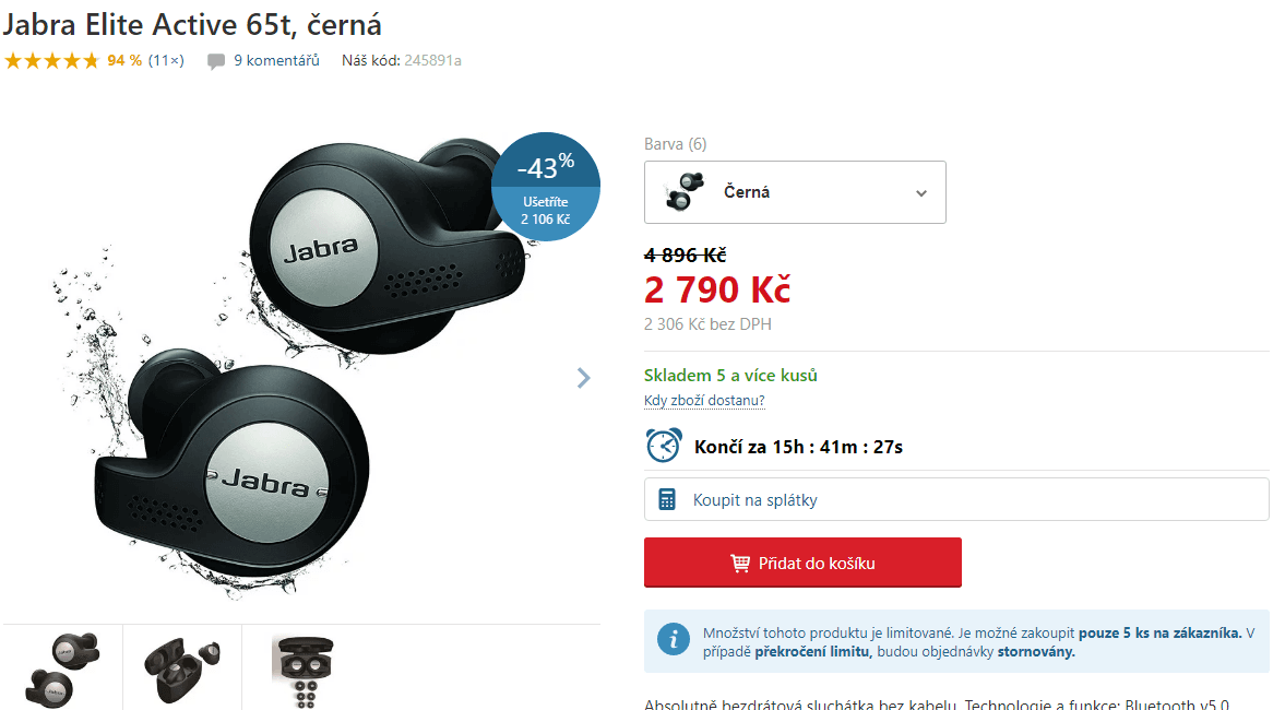 BT sluchátka (pecky) Jabra Elite 65t
