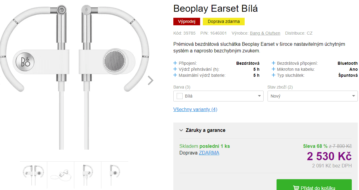 BT sluchátka Bang & Olufsen BeoPlay Earset Black