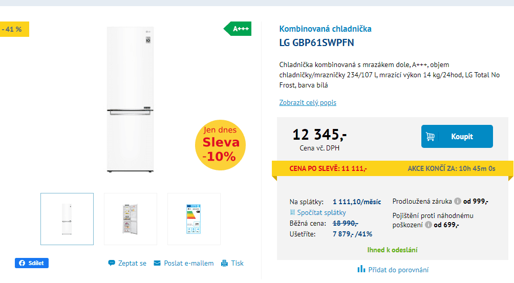 Komb. lednice LG, A+++, 341 l