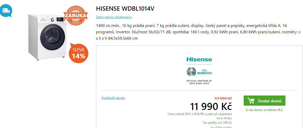 Pračka se sušičkou Hisense, 10/7kg, 1400 otáček