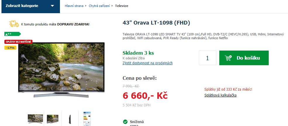 Full HD LED, Smart TV, T2, 109 cm, Orava