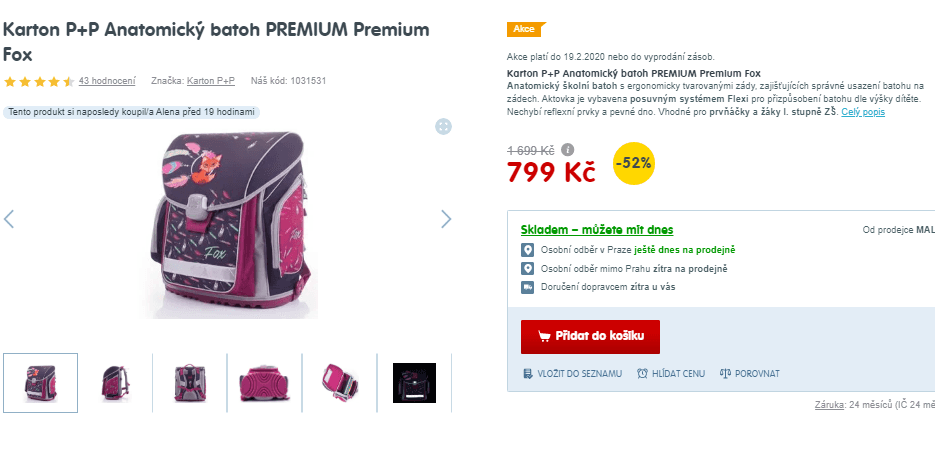 Batoh P+P Karton Fox, 1. stupeň