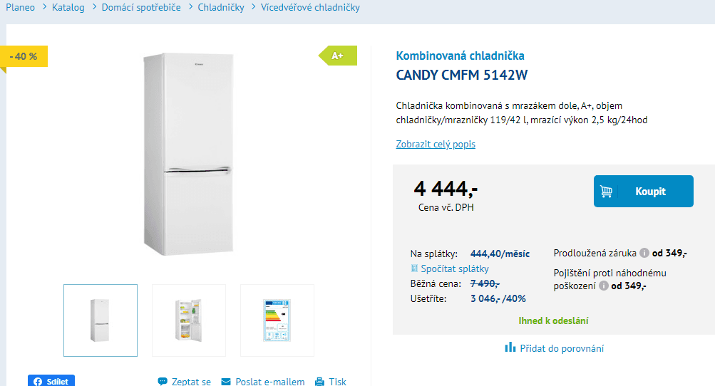 Lednice Candy, A+, 144 cm