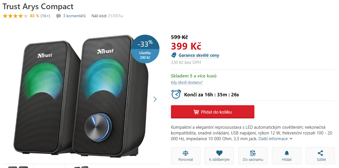 Repro pro PC Trust Arys, osvětlení
