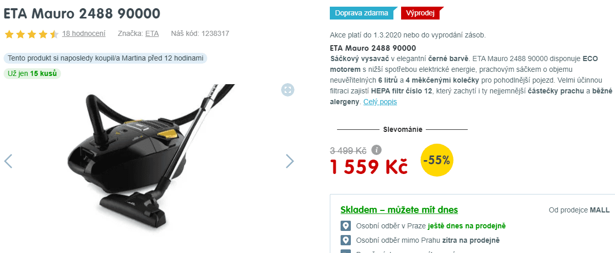 Sáčkový vysavač Eta Mauro