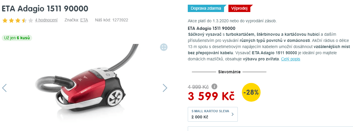 Sáčkový vysavač Eta Adagio, alergie