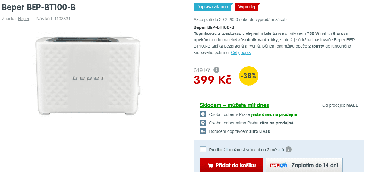 Topinkovač Beper BT 100 