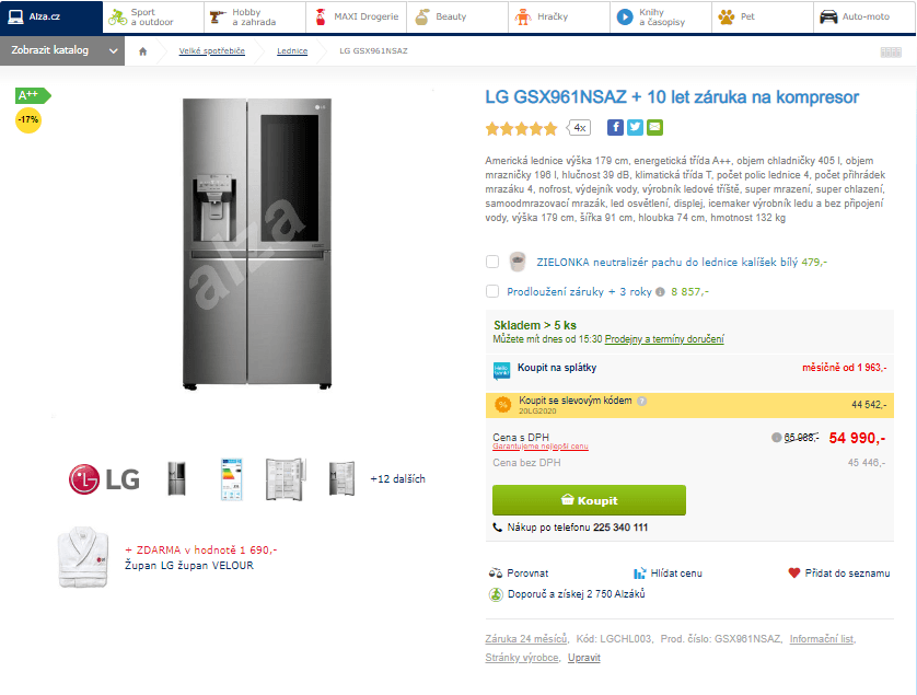 Am. lednice LG, InstaView, A++, led, 179cm