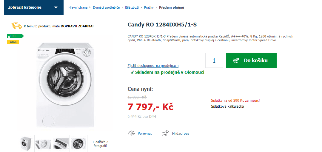 Candy, 8kg, 1200 ot., Wifi, pára, A+++