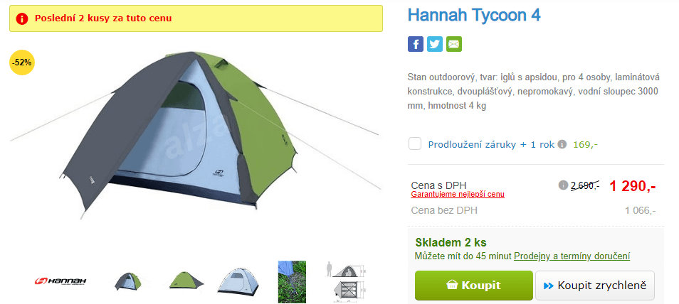 Turistický stan Hannah Tycoon 4, pro 4