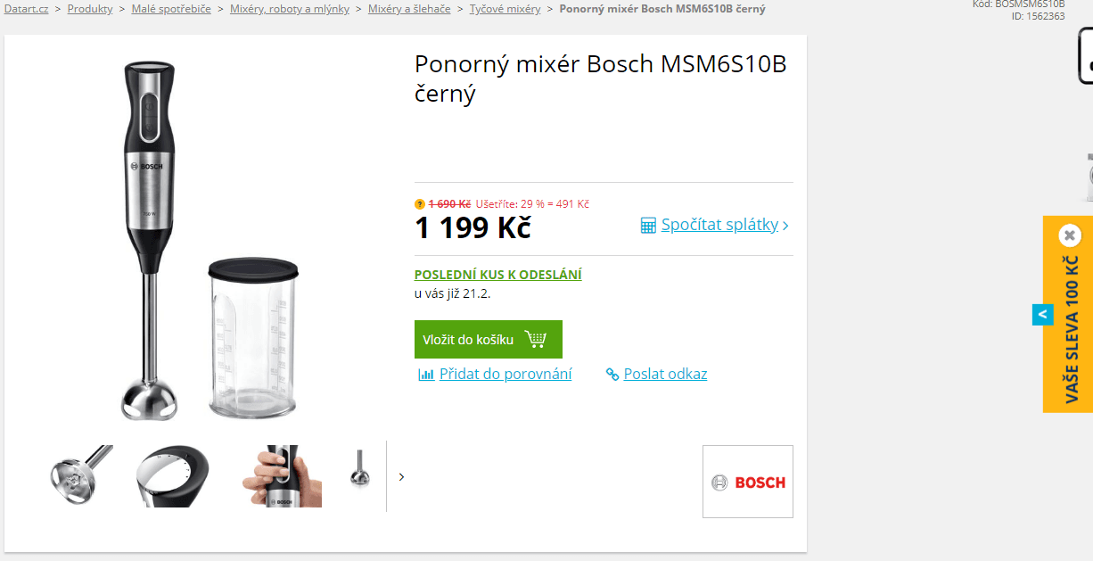 Ponorný mixér Bosch MSM6S10B