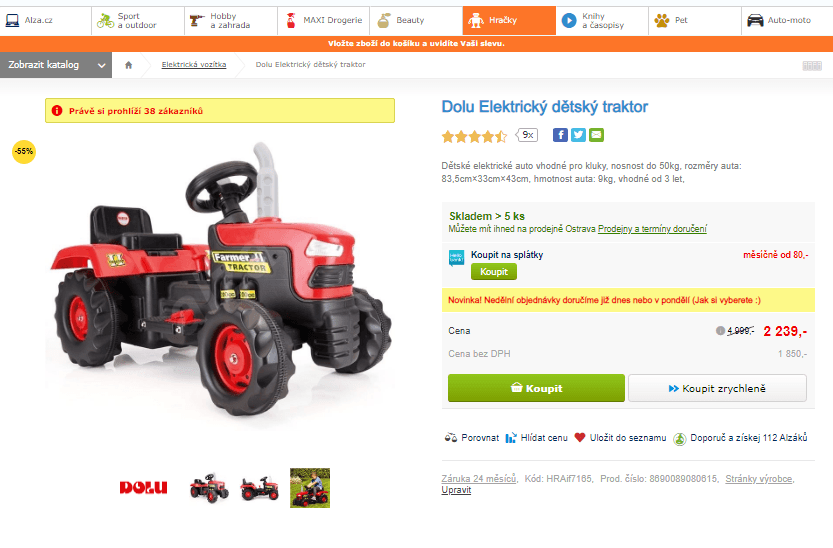 Dětský traktor, akumulátor DOLU, 6 km/h
