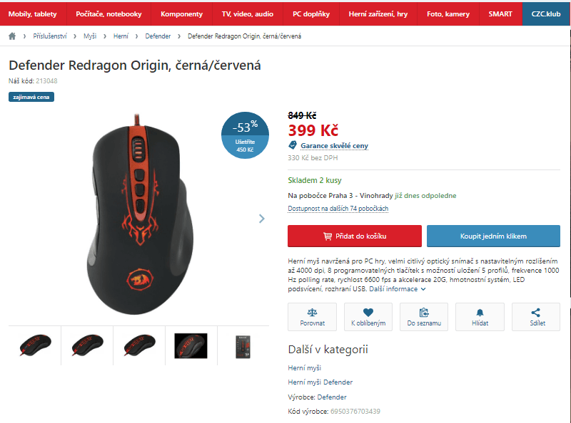 Herní myš Defender ReDragon Origin