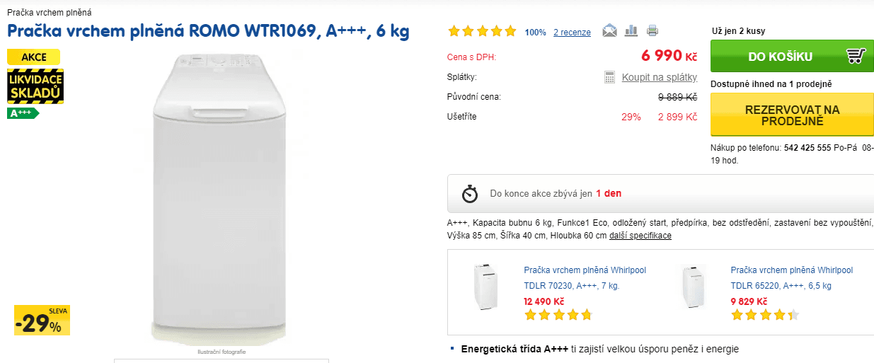 Pračka Romo, 6kg, 1000 otáček, A+++