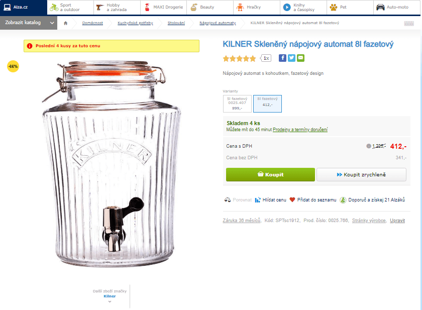 Fazetový soudek s kohoutkem Kilner 8 l