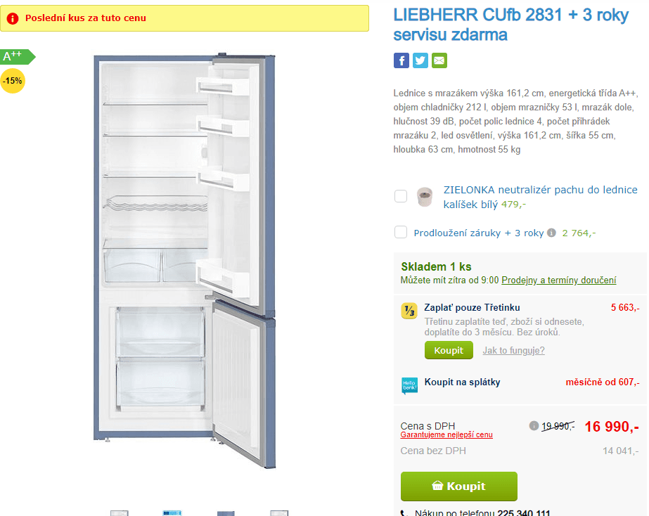 Lednice Liebherr, A++, 161cm, technologie