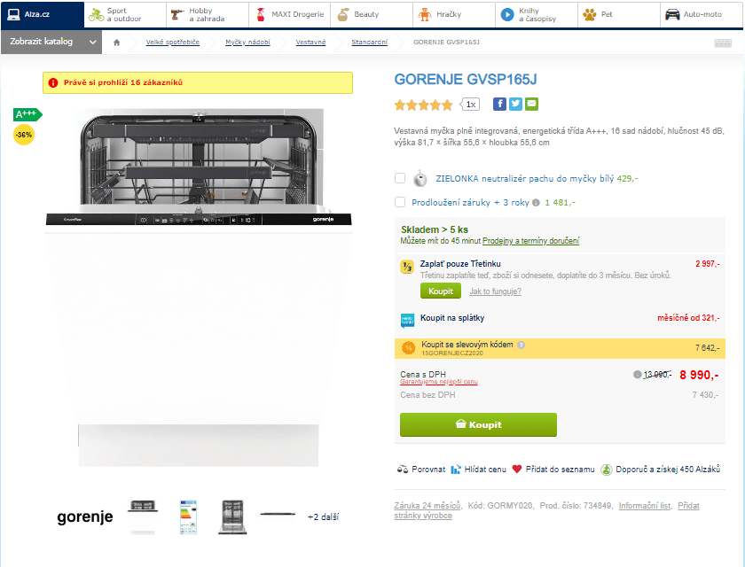 Vestavná myčka Gorenje, A+++, 16 sad