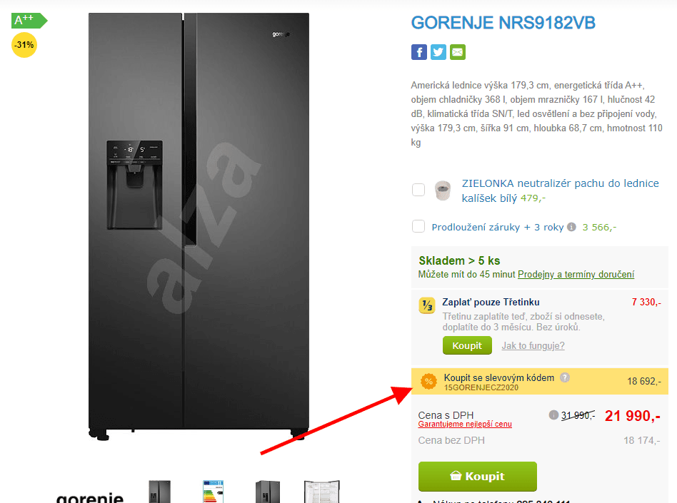Americká lednice Gorenje, led, voda, 179cm