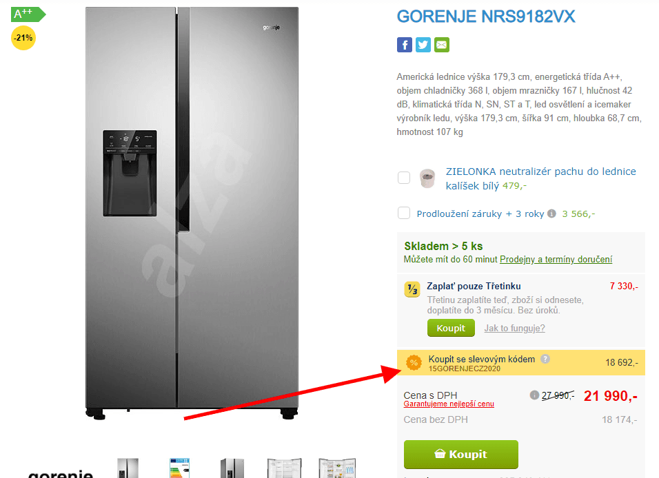 Americká lednice Gorenje, led, voda, 179cm