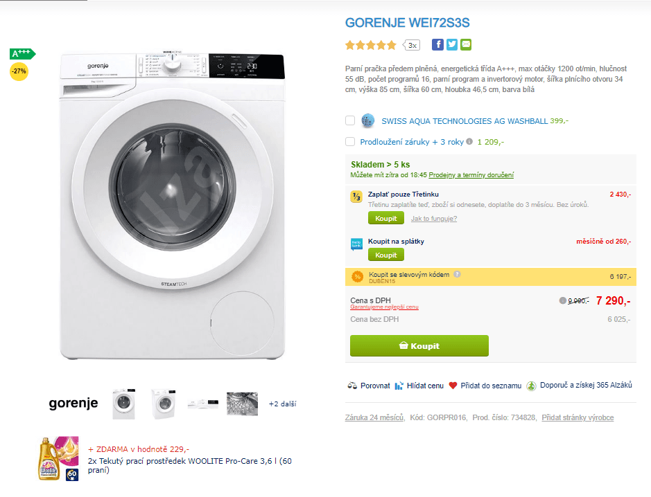 Pračka Gorenje, 7kg, 1200 ot., A+++