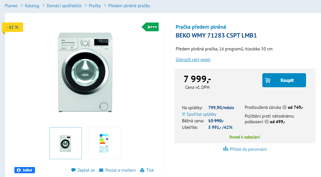 Pračka Beko, 7kg, 1200 ot., A+++