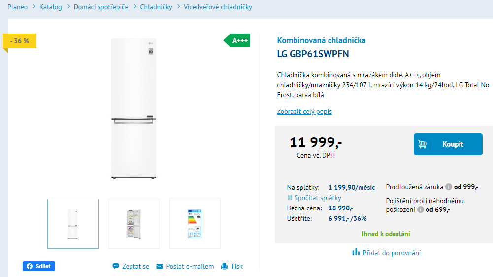 Lednice LG, A+++, 341 l