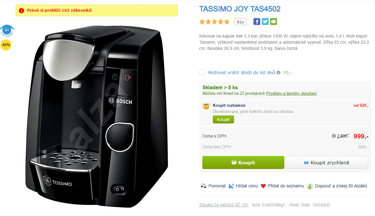 Kávovar na kapsle TASSIMO JOY TAS4502 