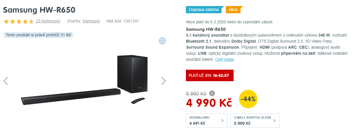 Soundbar Samsung, 3.1, subwoofer, 340W