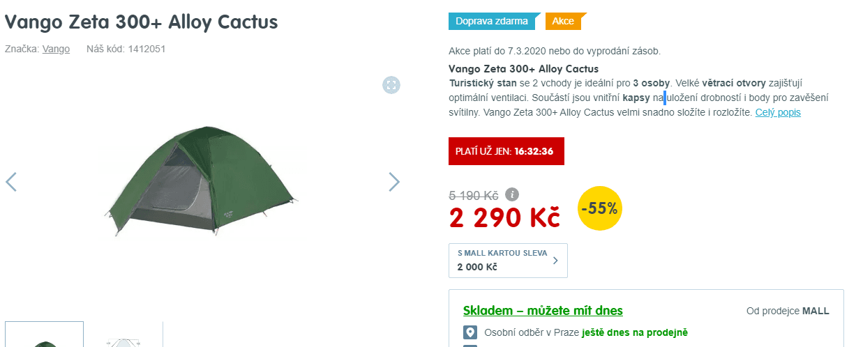 Stand Vango Zeta, pro 3, 2x vchod