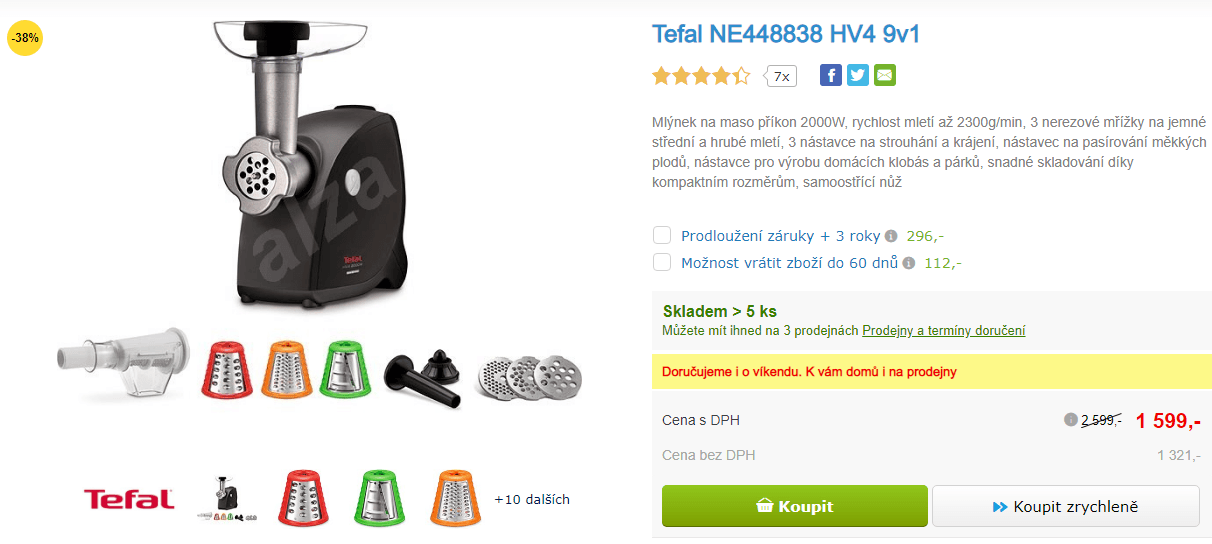 Mlýnek na maso Tefal, výkonný, příslušenství