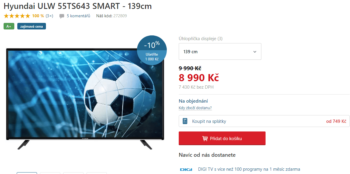 Ultra HD Smart TV, HDR, 139cm, Hundai