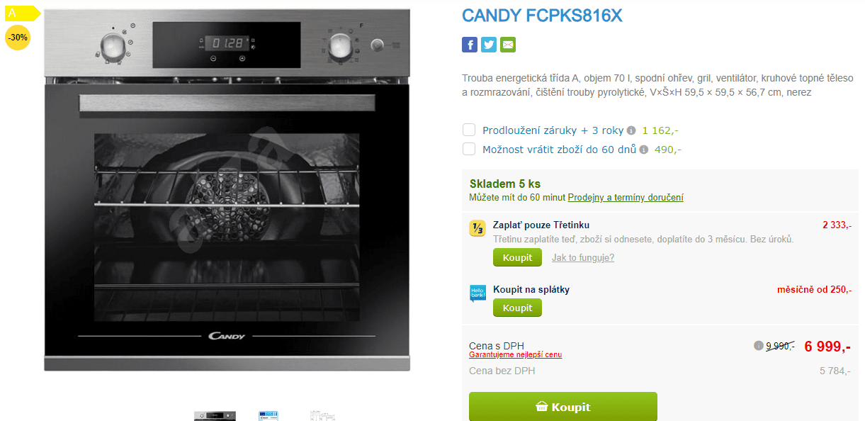 Vestavná parní trouba Candy, gril 