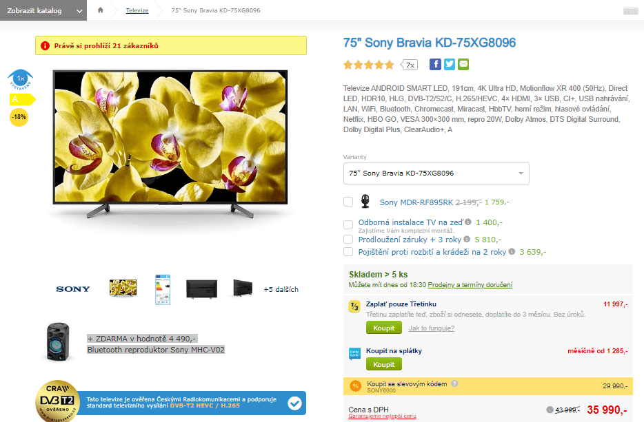Ultra HD Smart TV, HDR, 189cm, SONY