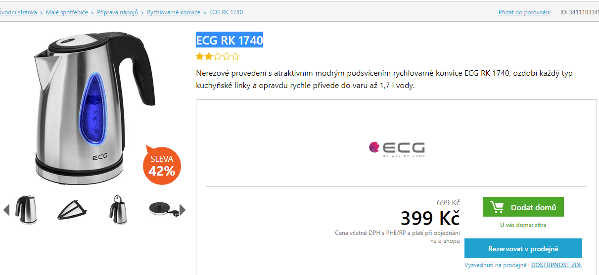 Rychlovarná konvice ECG RK 1740