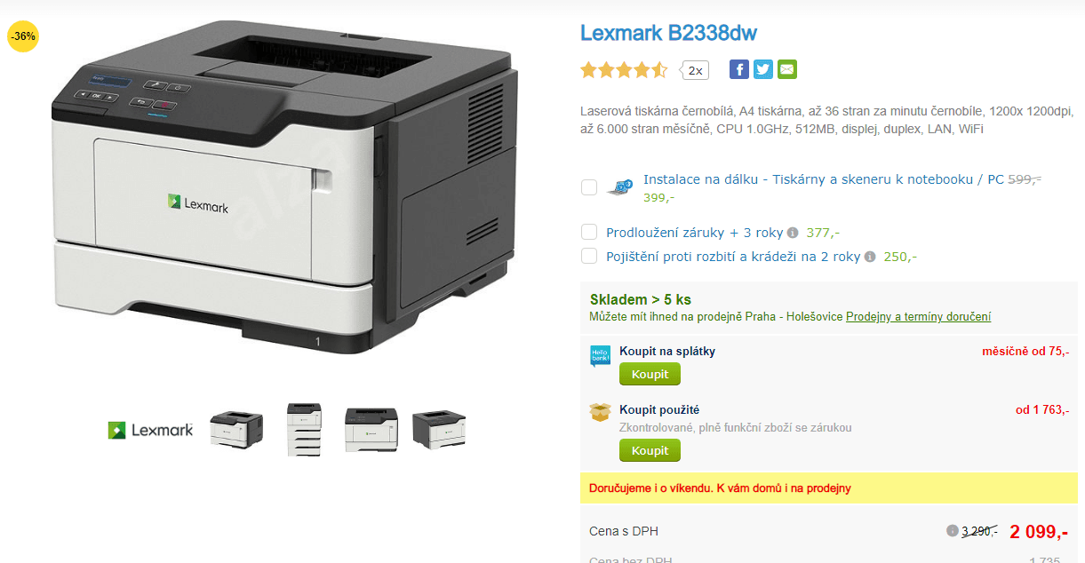 ČB laserová tiskárna, Wifi, Lexmark