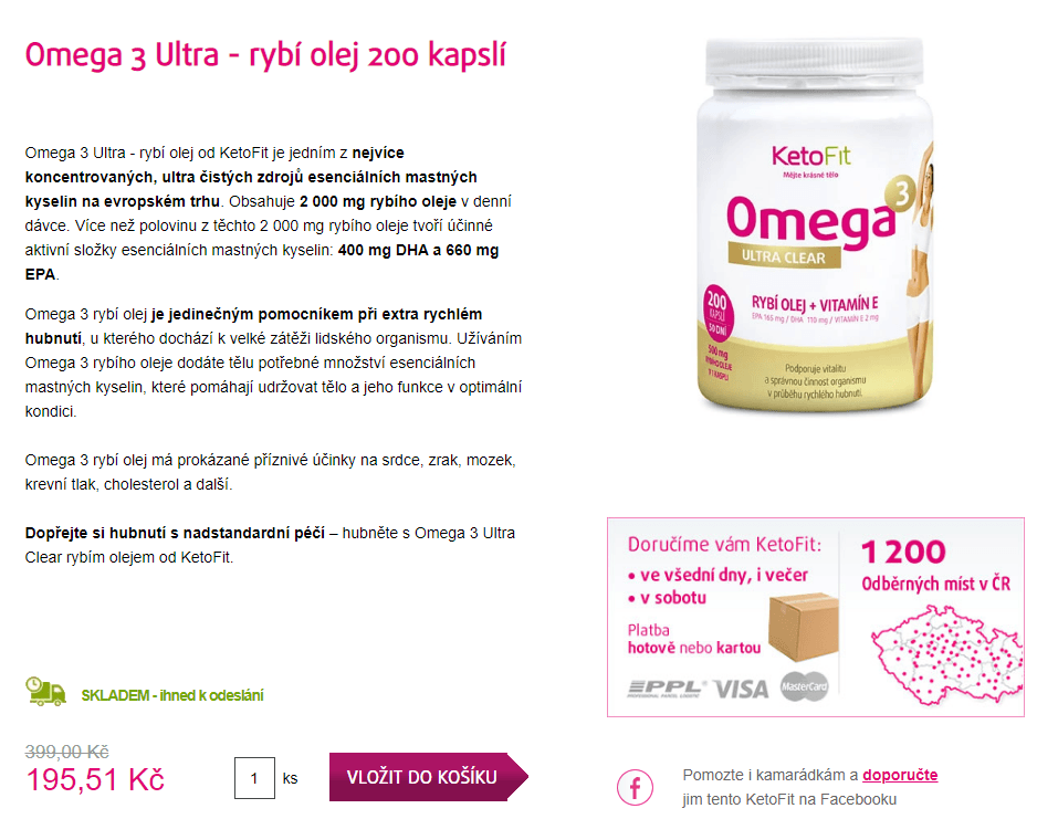 Ultra rybí olej KetoFit Omega 3 200 kapslí