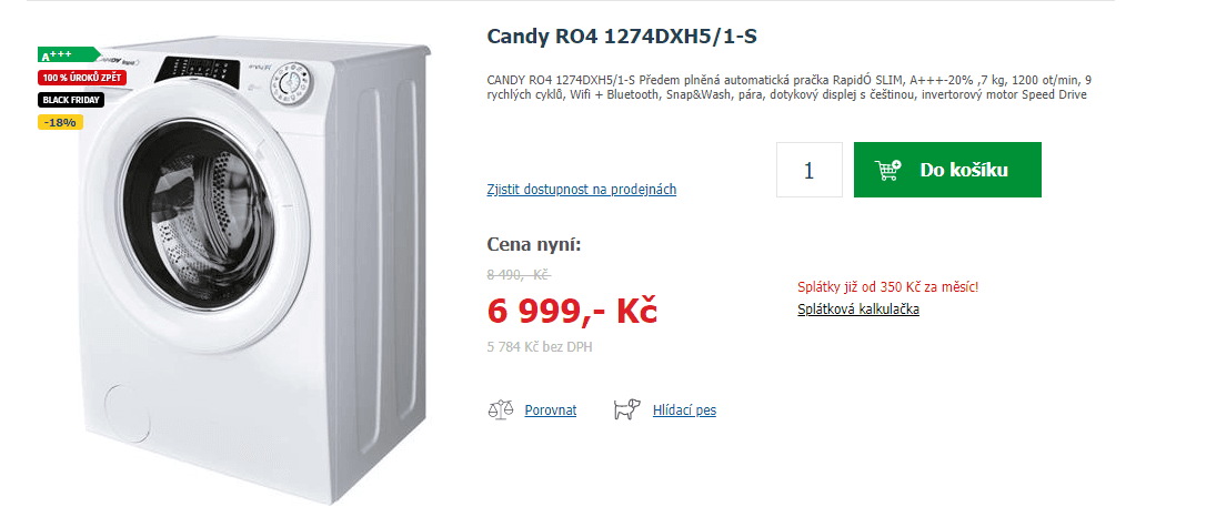 Candy, 7kg, 1200 ot., A+++, pára, 45cm