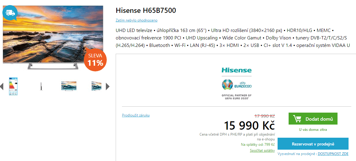 Ultra HD Smart TV, HDR, 163cm, Hisense
