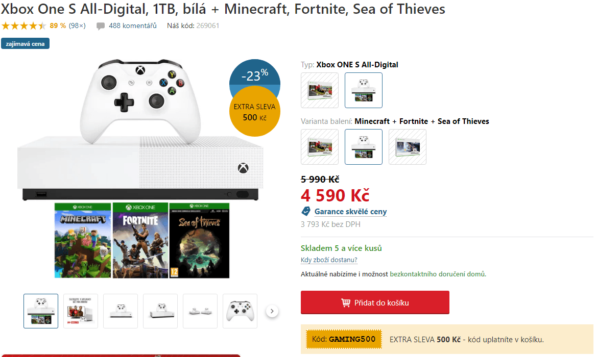 Xbox One S 1 TB + 3 hry