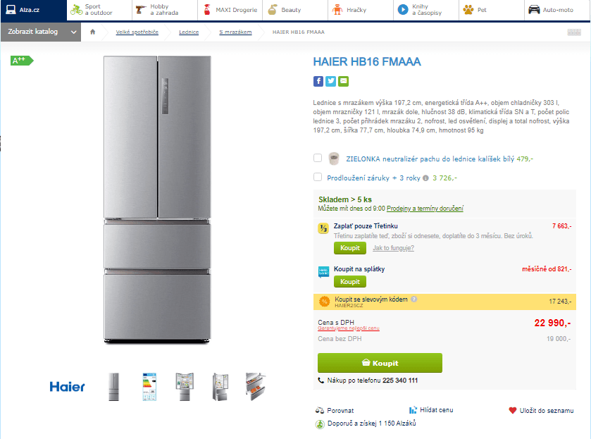 Americká lednice Haier, A++, No Frost