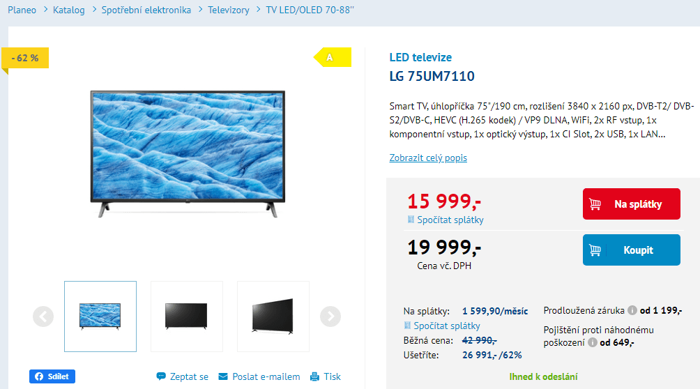 4K Smart TV, HDR, 190 cm, LG