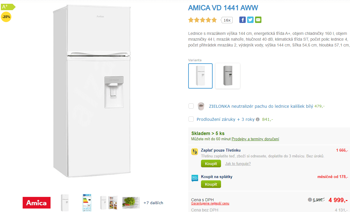 Lednice Amica s nápojovým automatem